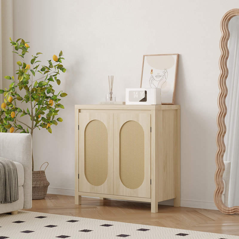 Armoire de rangement en rotin avec portes, armoire de salle de bain décorative, buffet contemporain, Brun