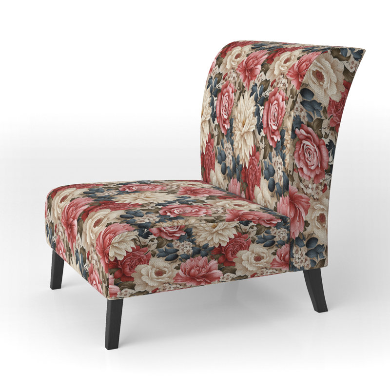 Motif floral beige rétro - Fauteuil de chambre rembourré, fauteuil d'appoint beige