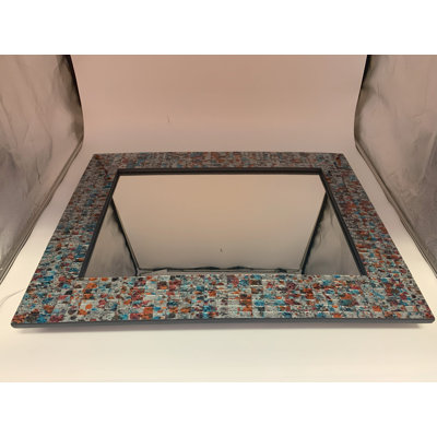 Zorigs Mirror Wall Art Décor – Handcrafted Decorative Wall Mirror, Silver, Sharpie Blue, and Tan Mosaic Mirror, 32” x 24” Rectangle Mirror for Hallway, Bedroom, Bathroom, Living Room