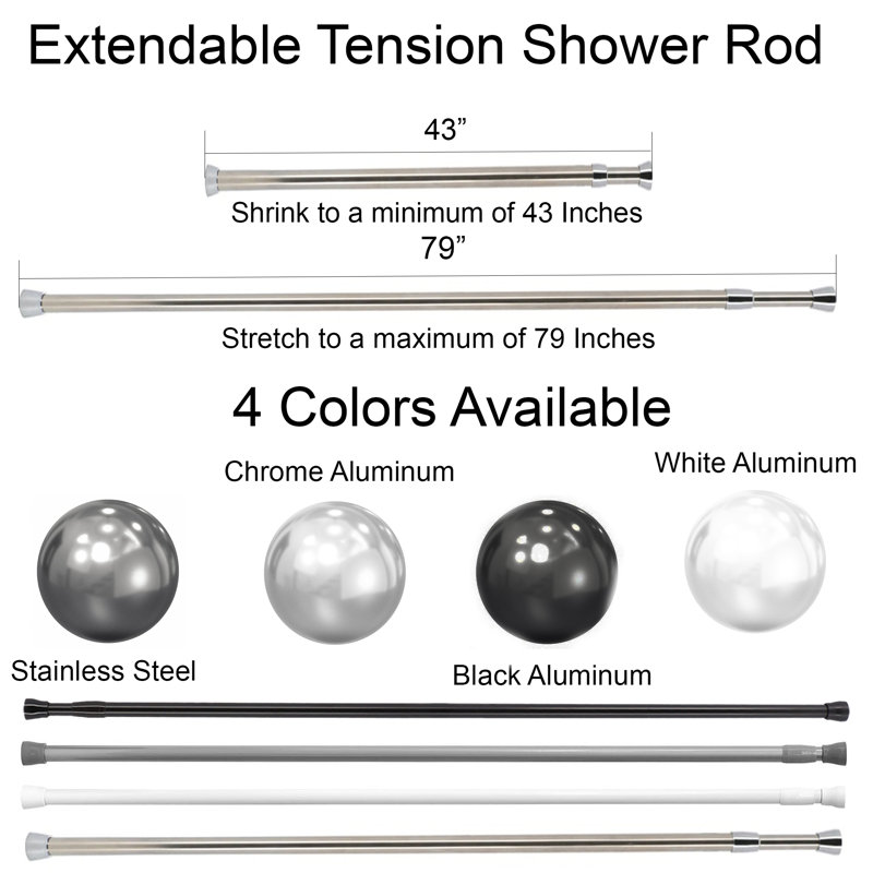 Tringle à rideau de douche droite à tension réglable de 43 à 79 po, Chrome