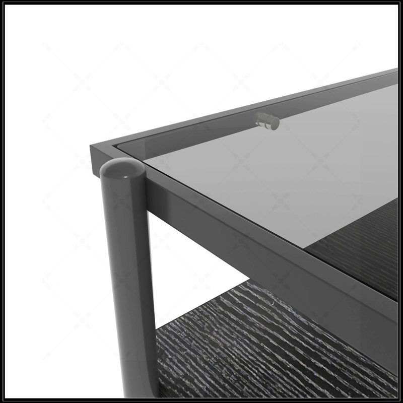 Table basse rectangulaire avec plateau en verre trempé gris et pieds noirs
