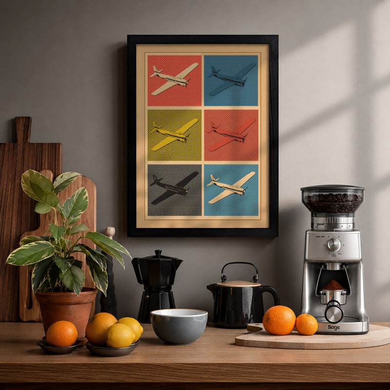 Glider Squadron Mid-Century - Framed Print, A4 - 29.7 x 21.0 cm, Black