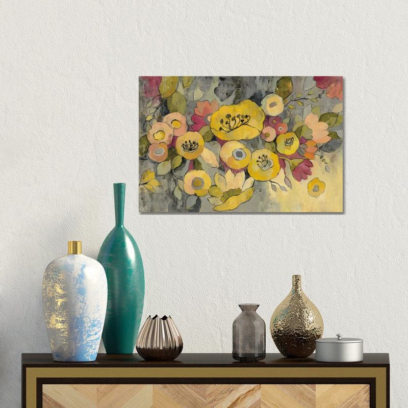 Yellow Floral Duo III - reproduction d'art murale encadrée, H 12 po x l 18 po, Toile tendue, Ne s’applique pas