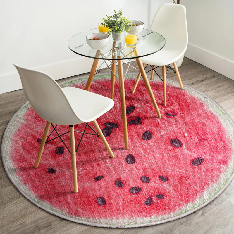 Tapis rouge délavé Kehr Watermelon, Rond 5 pi 3 po