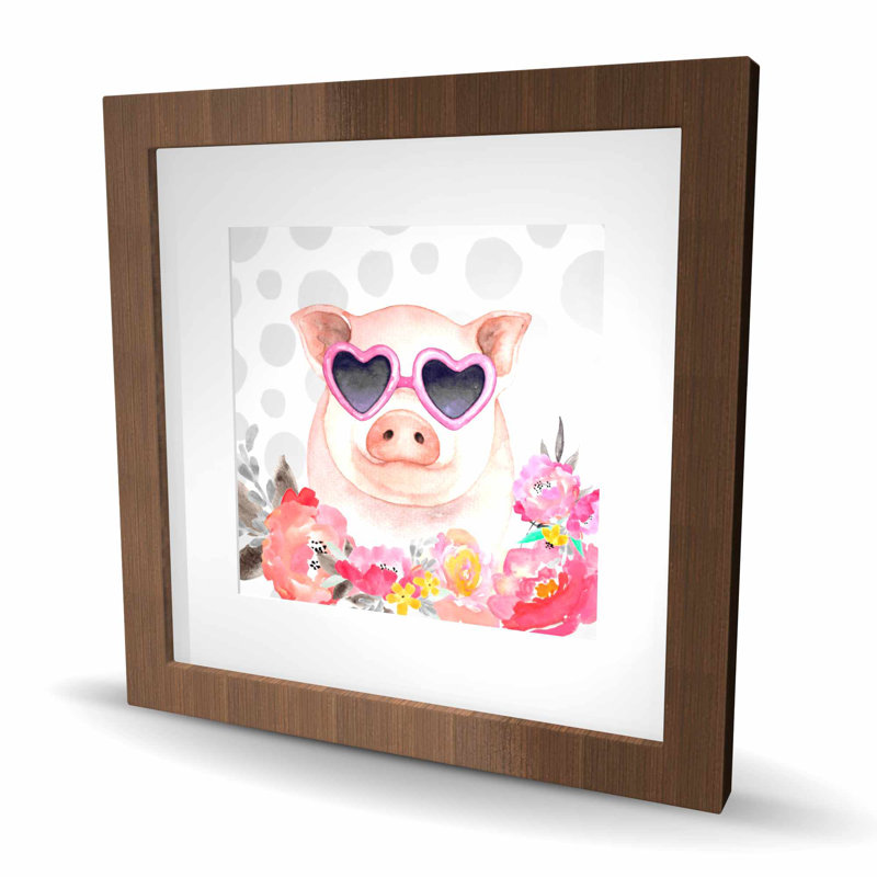 Petit cochon amoureux - Fleurs, reproduction encadrée pour la chambre à coucher