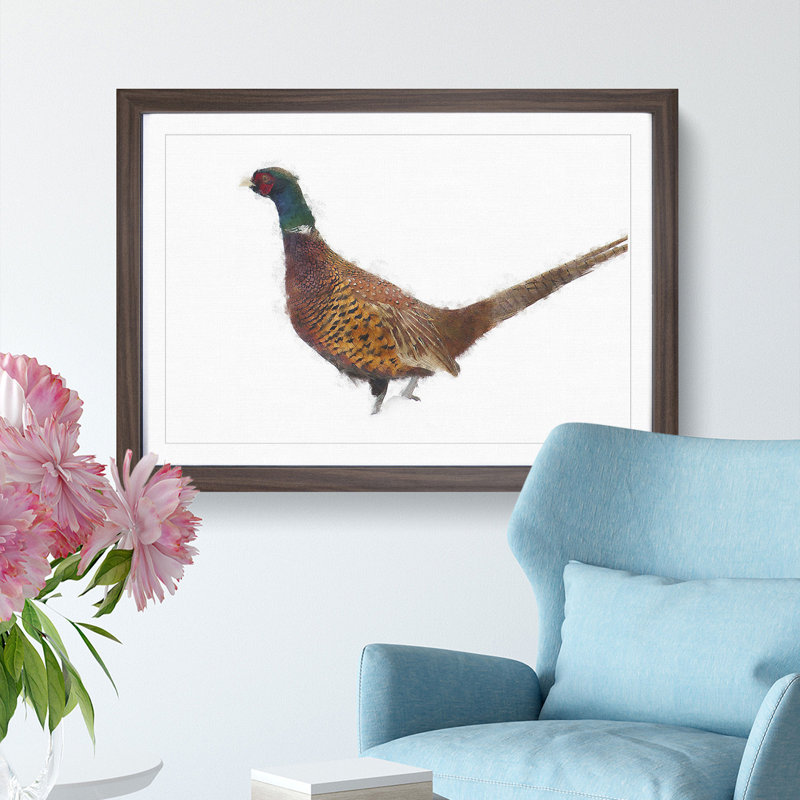 Pheasant Bird in Winter - Framed Print, 62cm H x 87cm W x 2cm D, Walnut