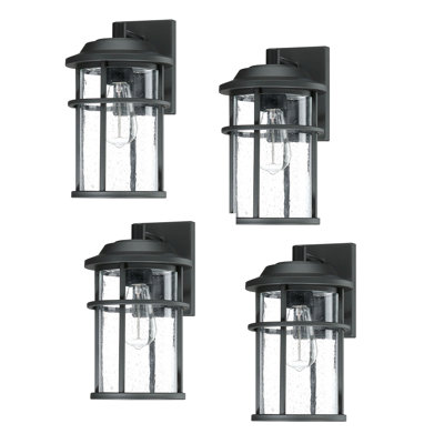 Black/Clear Seeded Glass Outdoor Wall Lantern