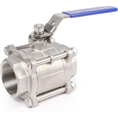 2 Inch Stainless Steel Ball Valve Full Port 3-Piece Heavy Duty Valve with Blue Vinyl Locking Handle, 1000 WOG