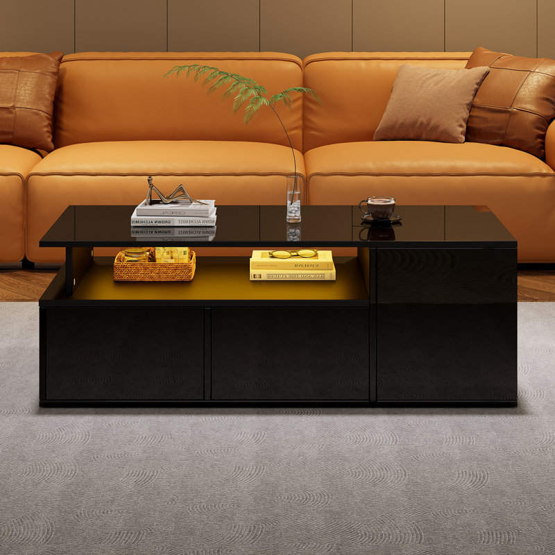 Pedestal Coffee Table with Storage, Black