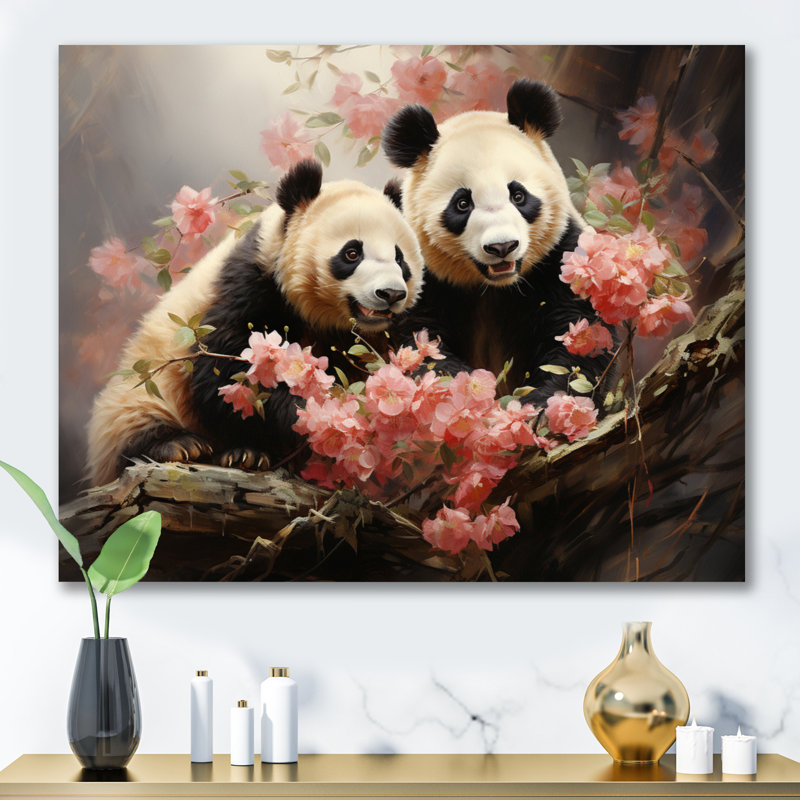 Damarrion China Pandas Playful II sur toile, Toile tendue, H 34 po x l 44 po x P 1,5 po