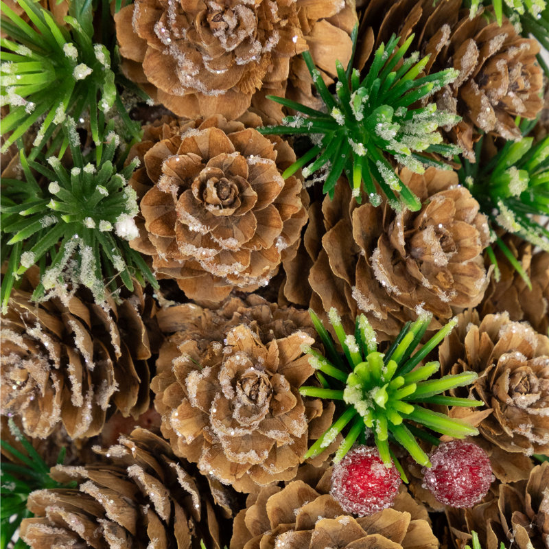 Mini Pinecone And Berries Frosted Christmas Wreath - 13" - Unlit