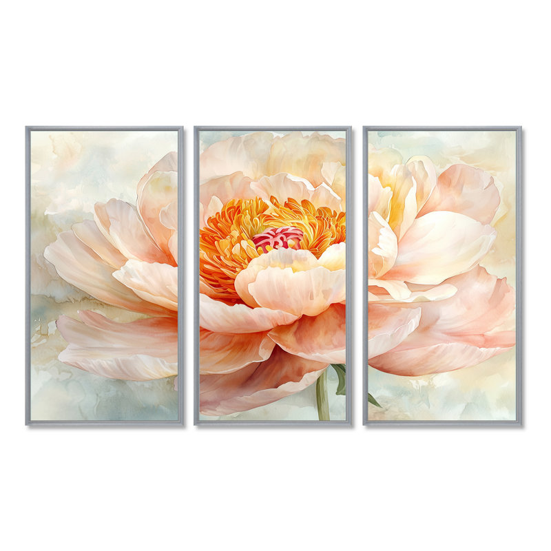 Ensemble de 3 pivoines nénuphars Simplicity Bloom II, H 28 po x l 36 po, Impression encadrée sans passe-partout