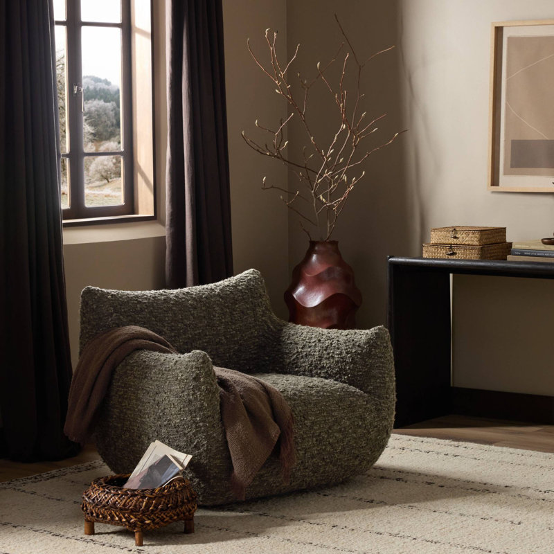 Nowthen Upholstered Swivel Armchair, Solema Moss Boucle