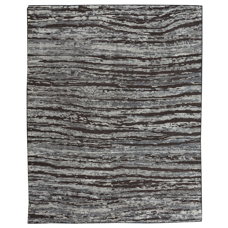 Wool Abstract Area Rug in Black/Dark Gray, Rectangle 8' x 10'