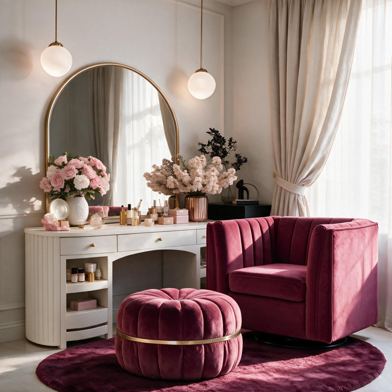 Fauteuil de coiffeuse Allard, Velours rose