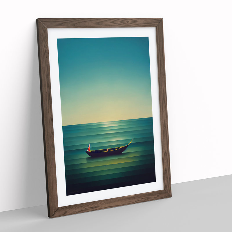 Boat On A Striped Ocean - Single Picture Frame Print, 64cm H x 46cm W x 2cm D, Walnut