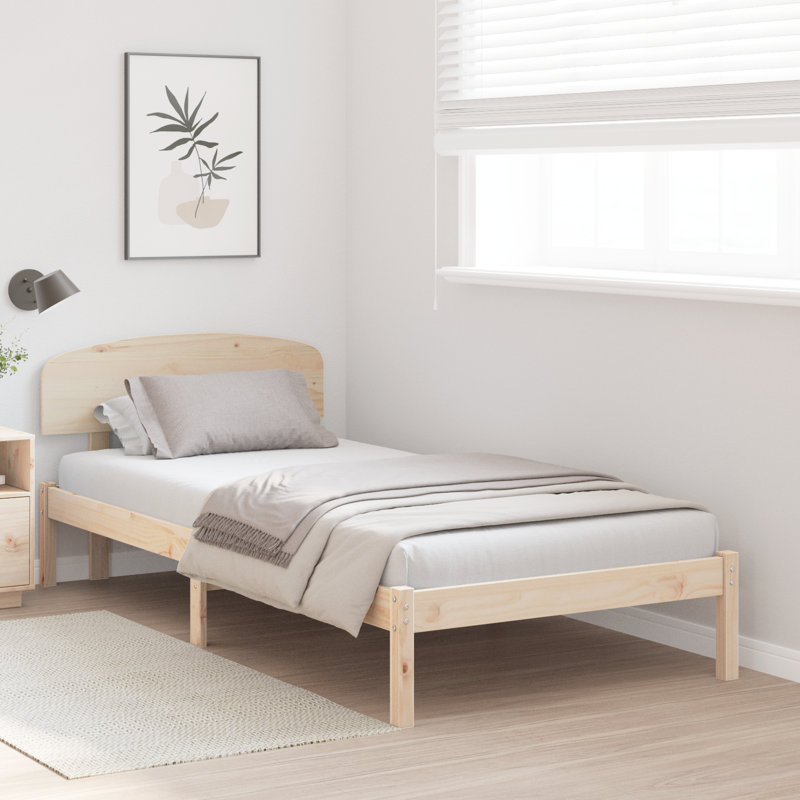 Vidaxl Bed Frame With Headboard Solid Pine Wood, 100 x 200cm, Natural