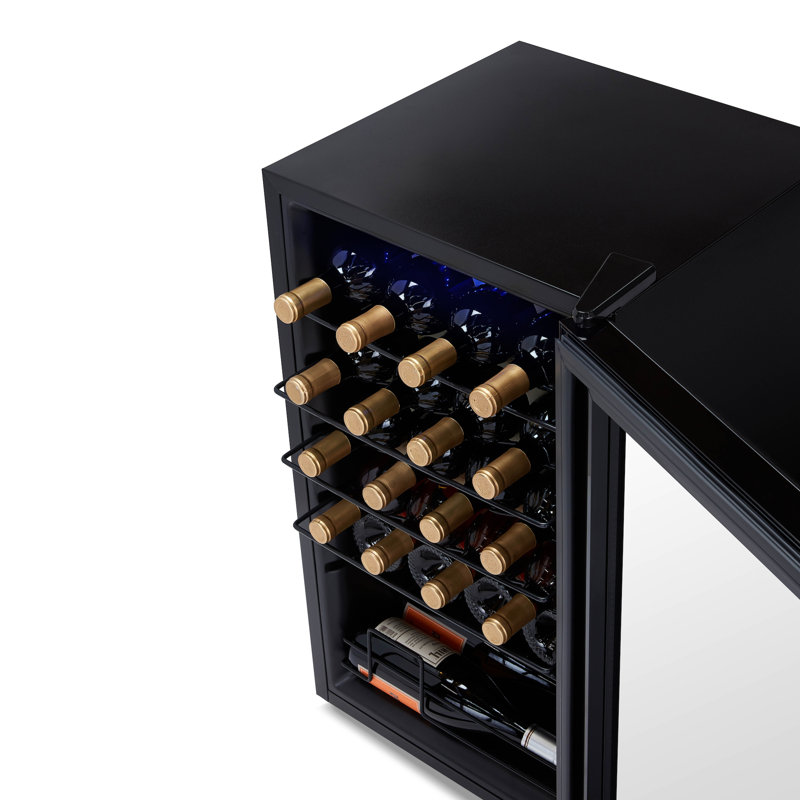 Réfrigérateur à vin autoportant Luma de 24 bouteilles avec porte miroir en verre sans cadre et refroidissement par compresseur Luma