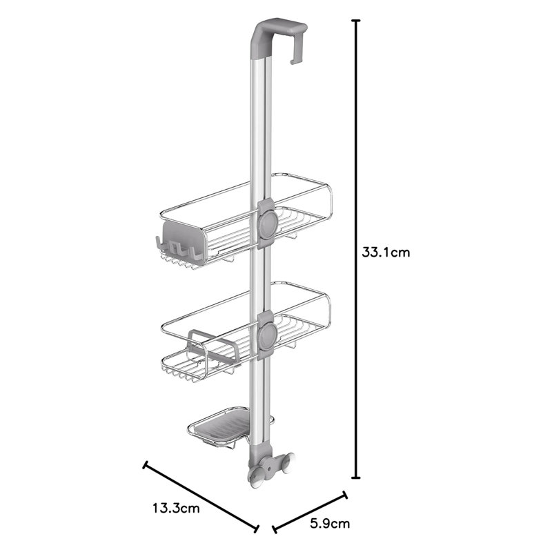 Serviteur de douche au-dessus de la porte avec tablettes réglables, acier inoxydable antirouille et aluminium anodisé, porte-savon à séchage rapide et crochets de rangement pour accessoires de salle de bain modernes