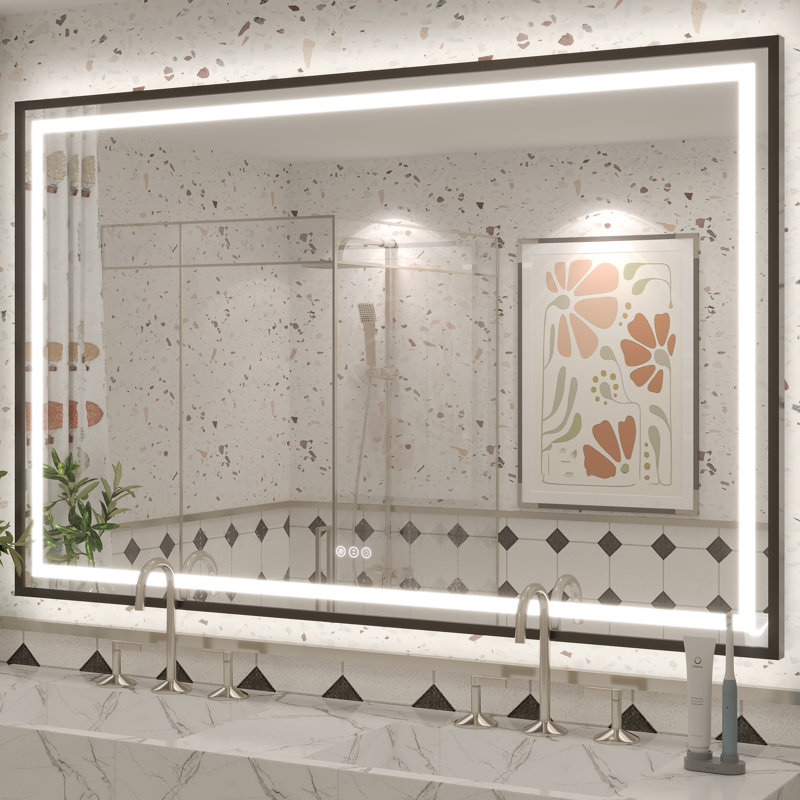 Miroir de salle de bain / meuble-lavabo mural Molly, 60 po x 38 po, Noir