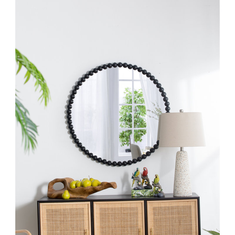 32 "miroir circulaire avec cadre perlé en métal, miroir mural pour le hall d'entrée de la chambre à coucher du salon