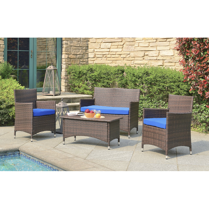 Ensemble de conversation avec coussin 4 pièces Morrisania, Bleu marine foncé