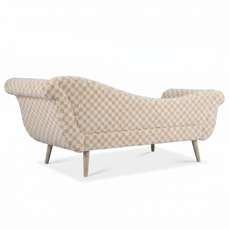 Méridienne Mid-Century avec large assise rembourrée et pieds en bois massif, Sand