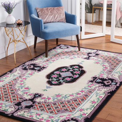Tapis floral en laine touffeté à la main Dalayssa