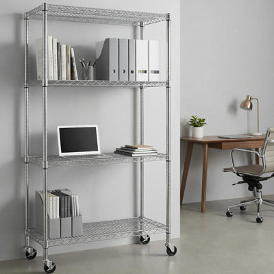 4 tablettes réglables en fil de fer rouillé, support de rangement en métal pour le garde-manger, le garage, la cuisine et la salle de bain, P 34,75 po x l 18,15 po, H 63 po, structure entièrement en fer, poteaux de 25 mm d'épaisseur, finition thermolaquée noire, 4 ouvertures