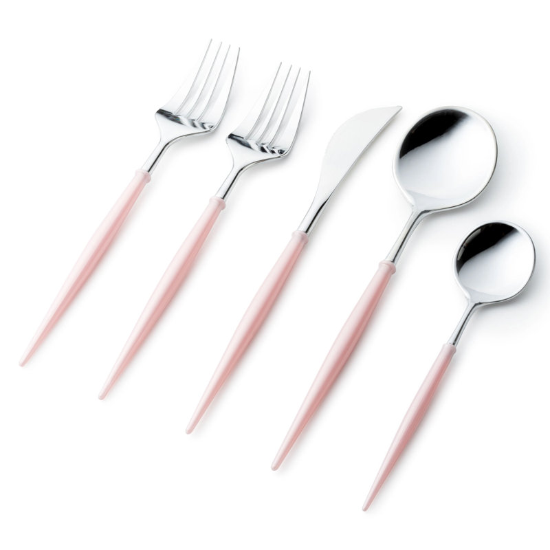 Disposable Noble Collection Flatware Set, Silver/Blush Pink