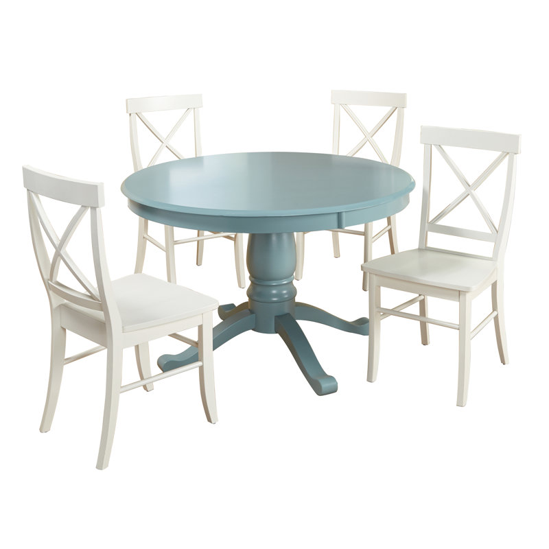 Josanna 4 - Person Pedestal Dining Set, White, Blue