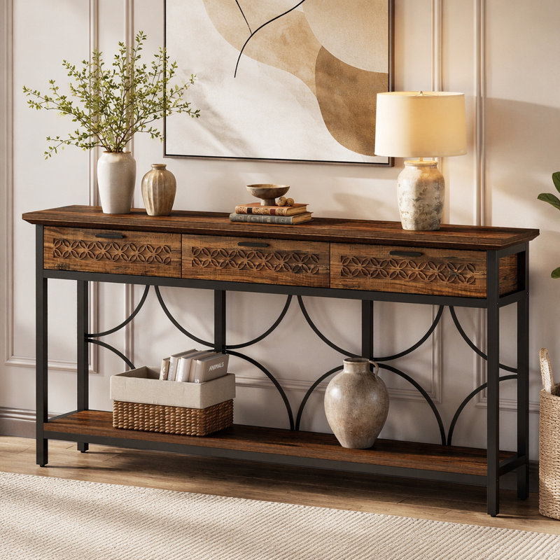 Console de 70,9 pouces, table d'entrée longue avec tiroirs de rangement