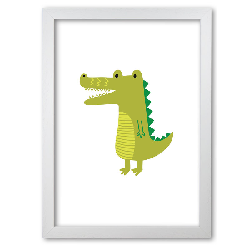 Children's Animals, Alligator - Print, 60 cm H x 42 cm W x 5 cm D, White Grain Frame
