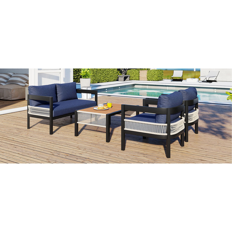 Lawn Outdoor Furniture - Iron With Table & , For Garden, Dark Blue