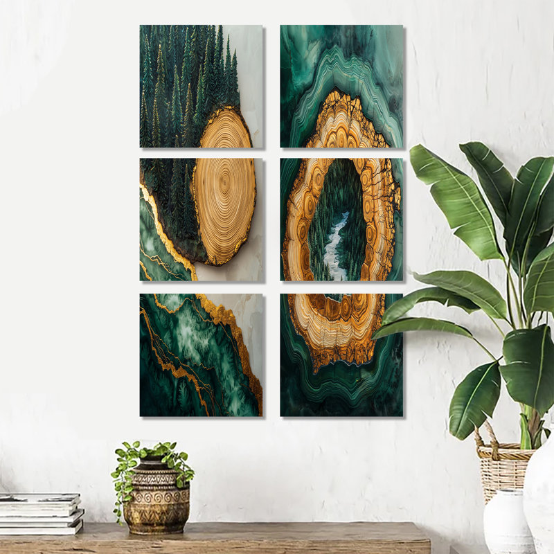 «Bold Forest Landscape Path Of The Emerald River», ensemble de 6 décorations murales paysages, Toile tendue