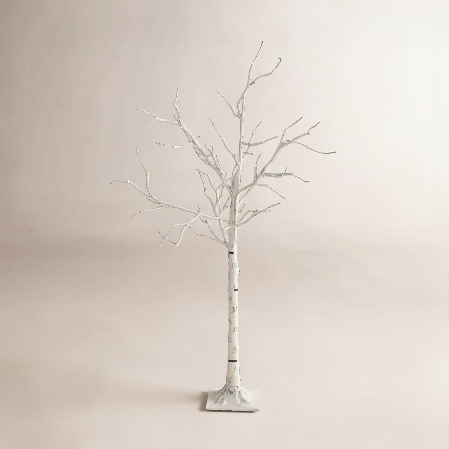 Indoor and Outdoor LED Birch Tree on Metal Base, Beige, 47" H x 7"W x 7" D