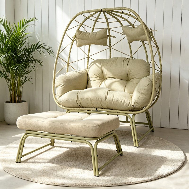 Person Patio Lounge Chairs, Steel Wicker Boho Egg Seat For Patio