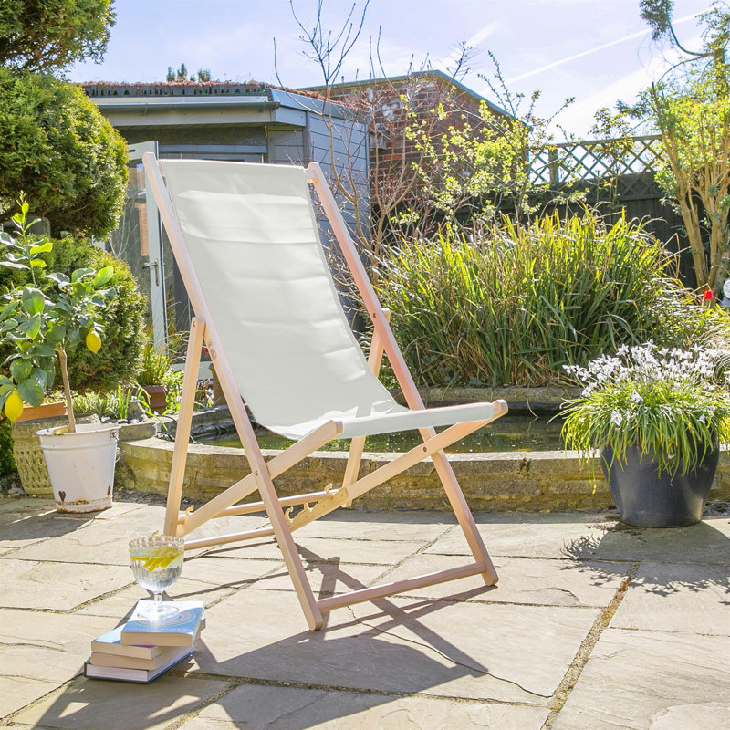 Folding Wooden Deck Chair, Light Grey