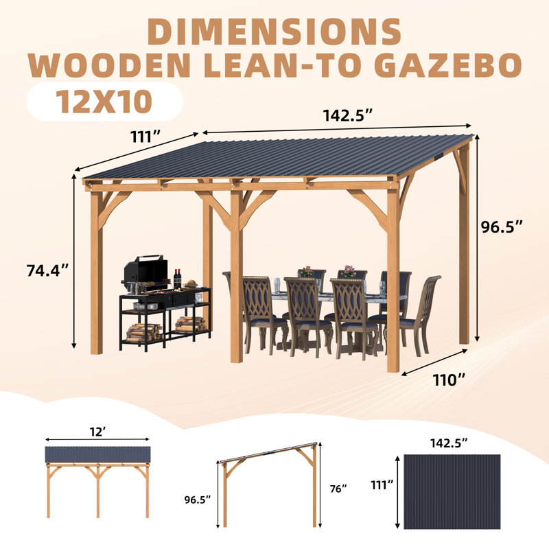 Patios en bois pour patio, 96 po H x 142,5 po L x 110 po P