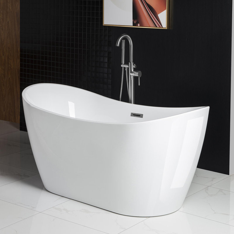 Baignoire de trempage autoportante en acrylique à double fond antidérapant 59 po x 28,75 po Vital, Chrome, Blanc
