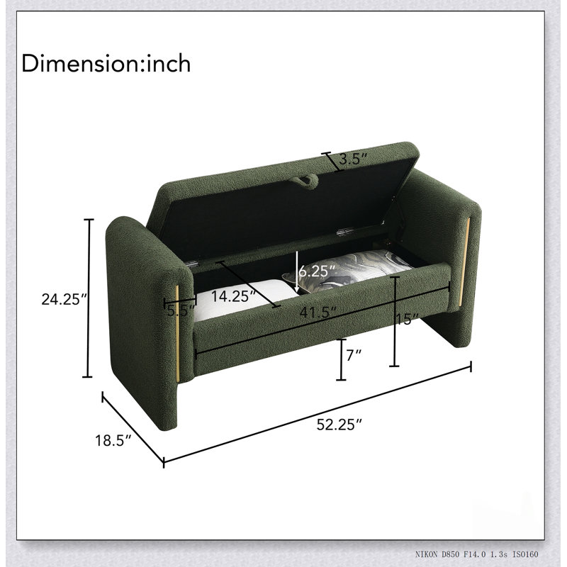 Banc moderne avec accoudoirs et rangement, grand tabouret de repose-pieds rembourré pour plus de confort et d'organisation