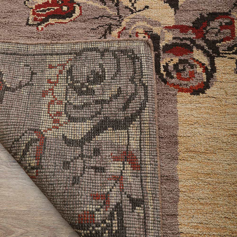 Tapis d'intérieur rectangulaire oriental noué à la main, en laine brun clair et or, Rectangle de 5 pi x 8 pi