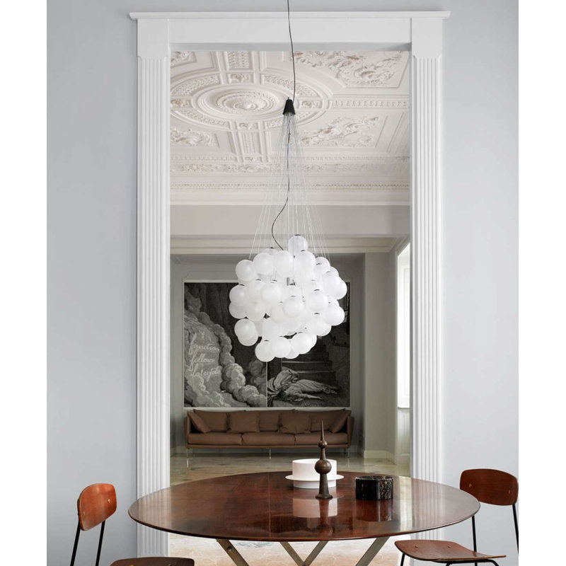 Stochastic 48 - Light Cluster Globe LED Pendant, Opal, 120" H x 15.7" W x 15.7" D