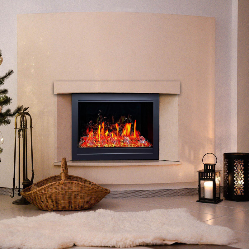 Foyer électrique encastrable Litestar 32 pouces avec bûches respirantes, roches noires et pierres concassées (Modèle: ZEF32X)