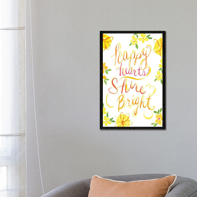 Happy Hearts Shine Bright - Print on Canvas, 66.04cm H x 45.72cm W x 3.81cm D, Black Floater Framed