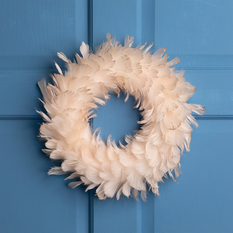 Two-Tone Feathers Christmas Wreath - 14.5" - Unlit, Peach