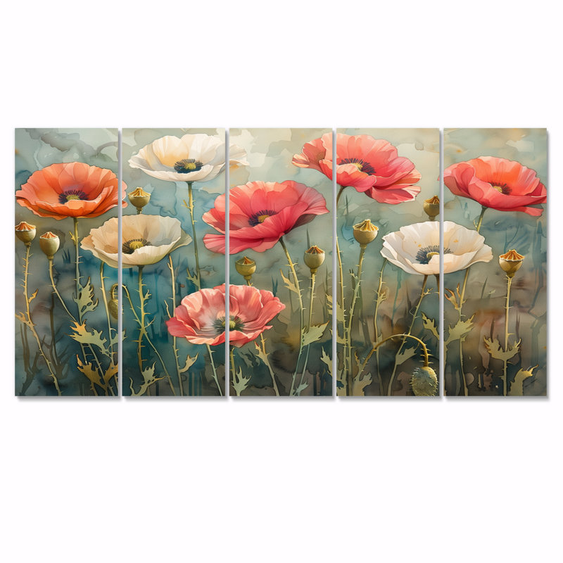 Totnes - ensemble d'art mural coquelicots, H 32 po x l 80 po