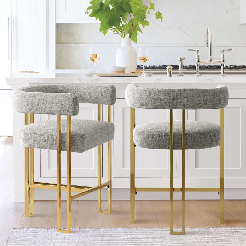 Ensemble de 2 tabourets de comptoir rembourrés en chenille dorée Woburn, Gris