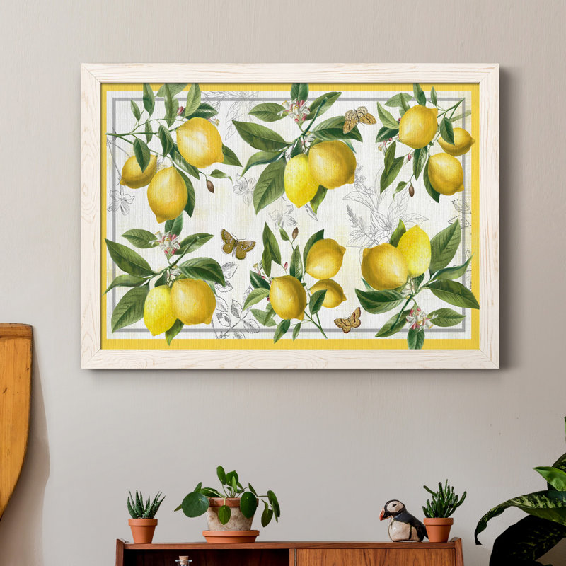 Lin citrons - Reproduction d'art graphique sur papier encadré, H 37,5 po x l 27,5 po x P 1,5 po, Blanc
