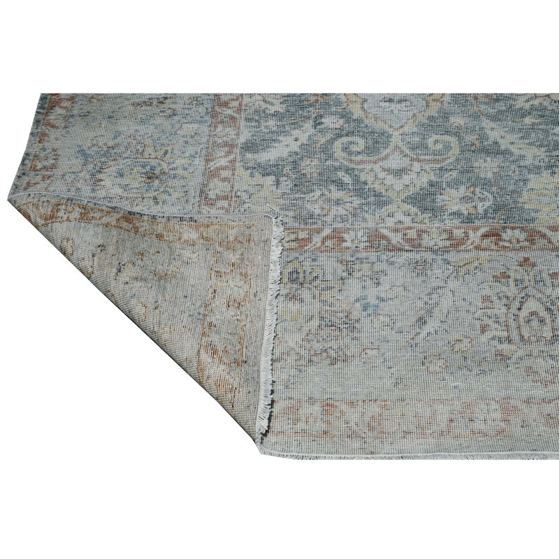 Hand Knotted Wool Oriental Area Rug in Blue/Silver/Rust, Rectangle 12' x 15'